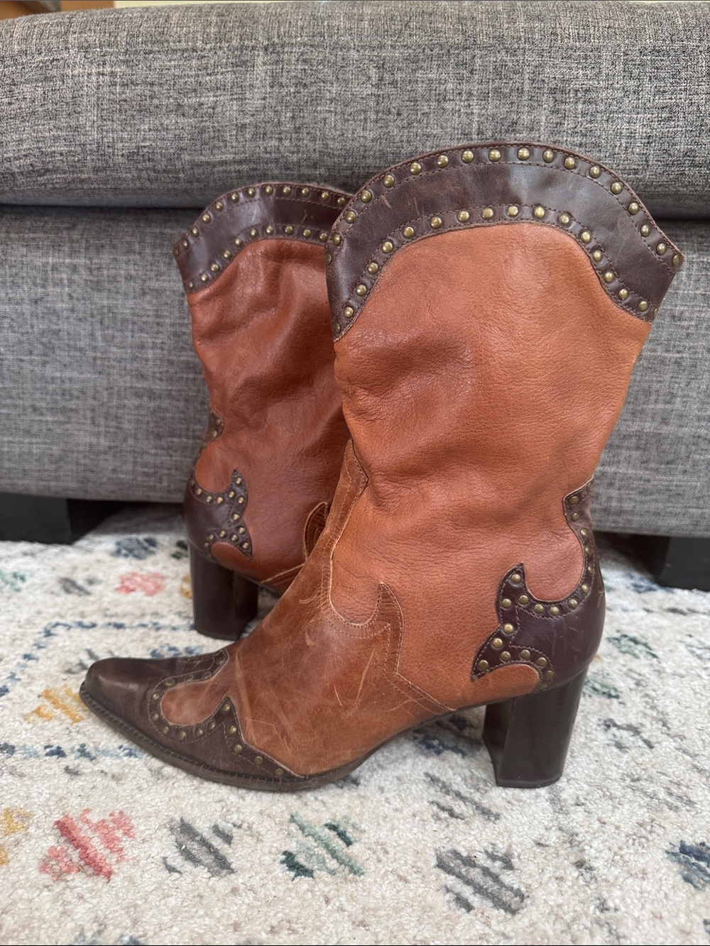 Matisse Leather Western Boots Size 8 Studded Cowboy Boots Brown Boho Festival - Picture 2 of 8